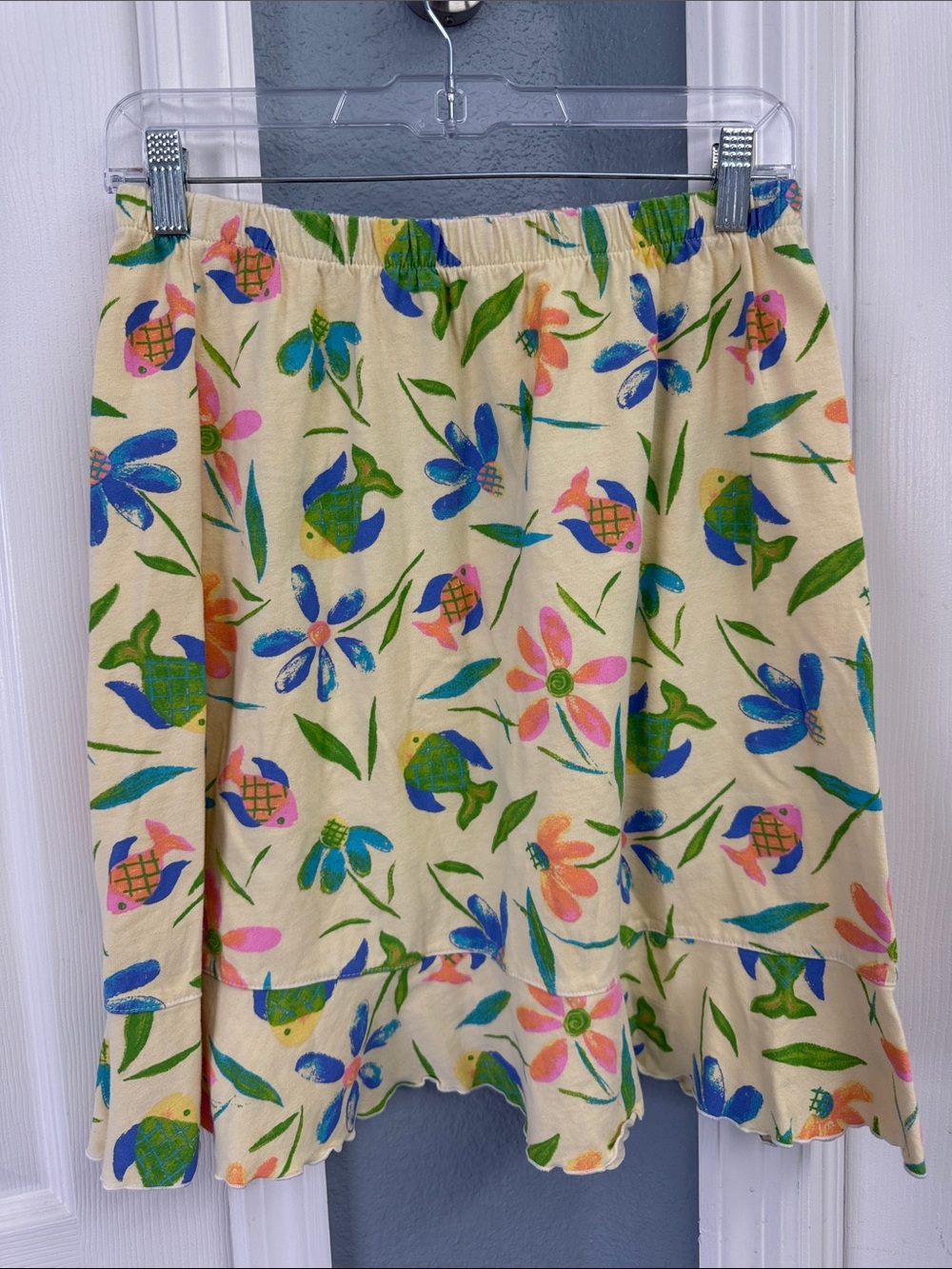 Vintage Floral & Fish print Cotton Skirt - Multicolor Print size large